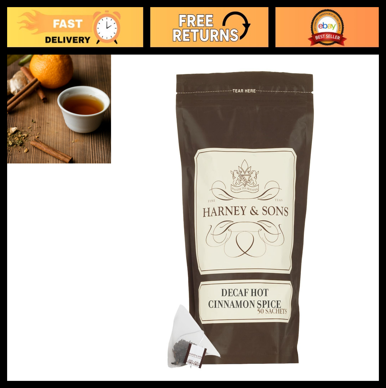 Decaf Hot Cinnamon Black Tea – Ceylon Blend with Cinnamon, Orange Peel & Cloves