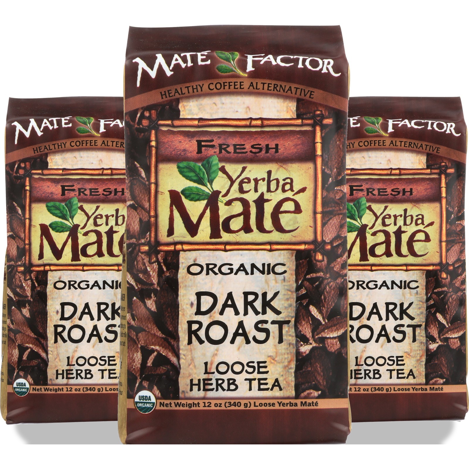 Mate Factor Organic Dark Roast Yerba Loose Tea 12 Oz Coffee 3 Pack
