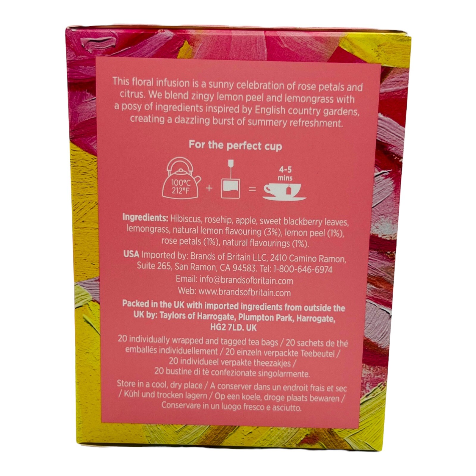 Taylors of Harrogate Rose Lemonade Tea Infusion 20 Wrapped Teabags exp 07/2025