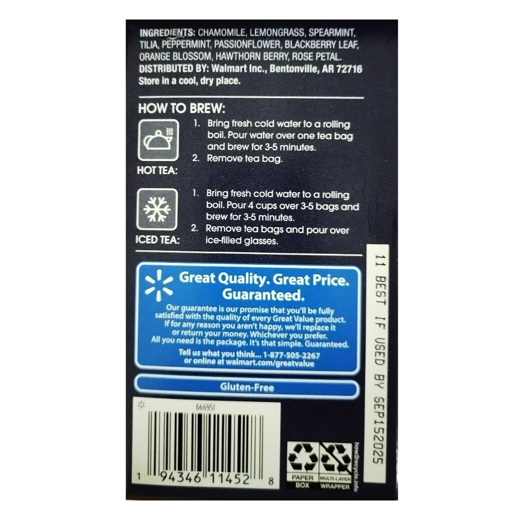 Great Value Nite Time Herbal Tea, 20 Tea Bags (Pack of 2)