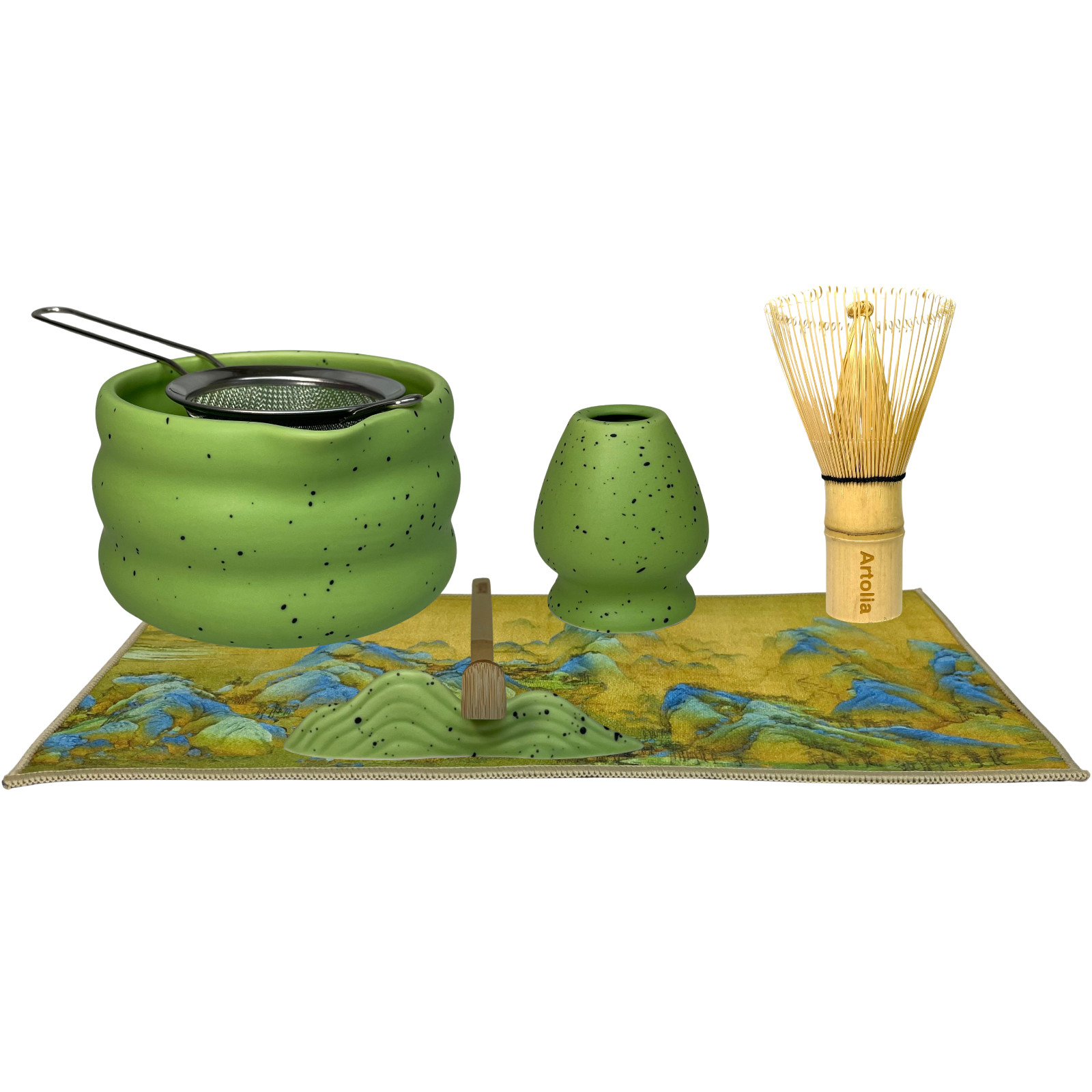 Matcha Whisk Set 7pcs Japanese Matcha Making Kit Ceramic Bowl with Spout, Bamboo