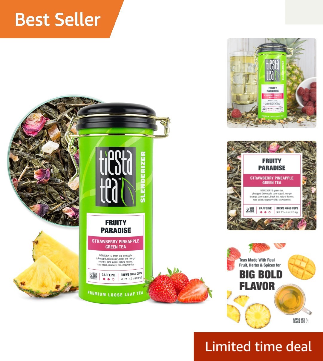 Tropical Fruity Paradise Green Tea – 4oz Loose Leaf for 50 Delicious Cups