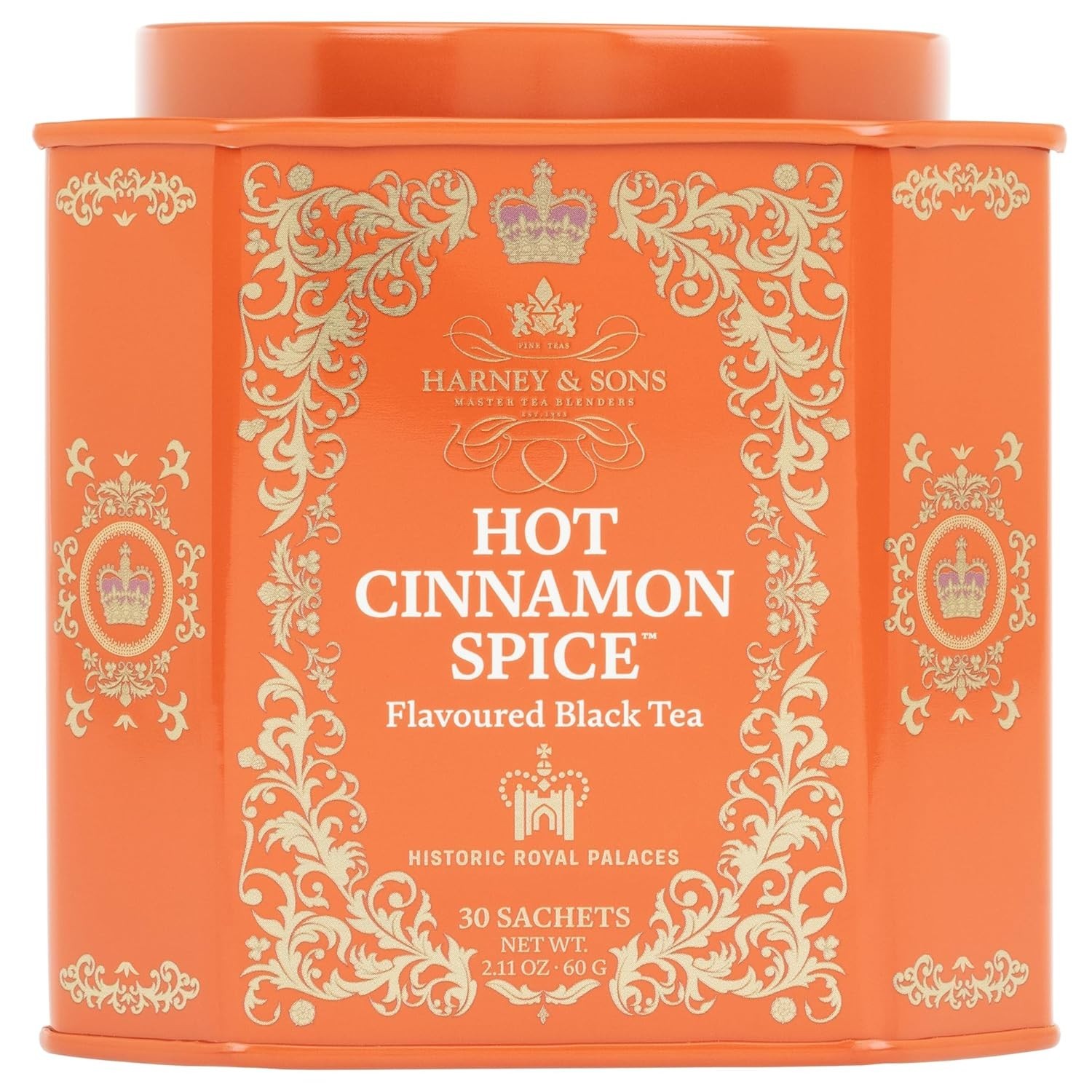 Hot Cinnamon Spice Tea Tin – Bold Black Tea with Orange & Clove – 30 Sachets
