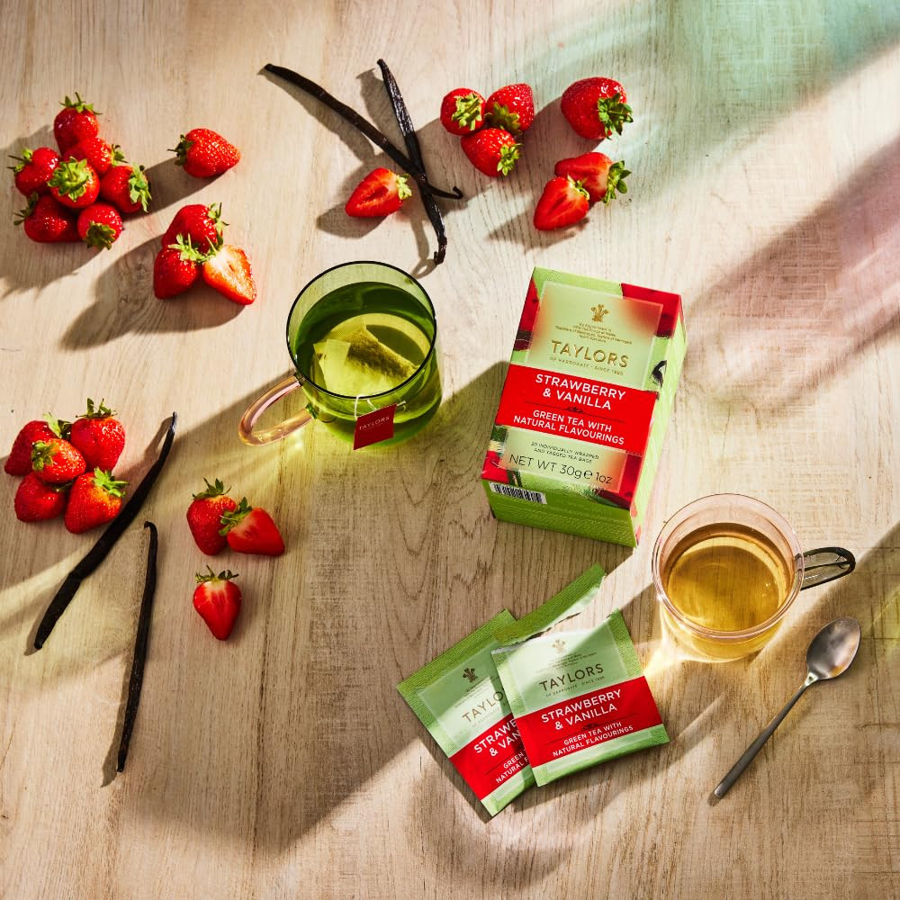 Strawberry & Vanilla, Green Tea, Individually Wrapped Bags, 20 Count (Pack of 6)