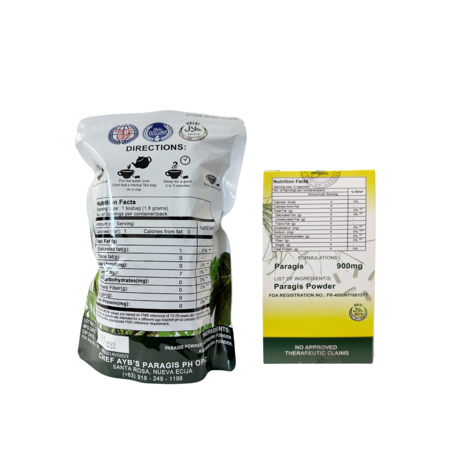 Chef Ayb Paragis Gold 900mg 60 Caps + Paragis Moringa & Guyabano Tea 20 Sachets