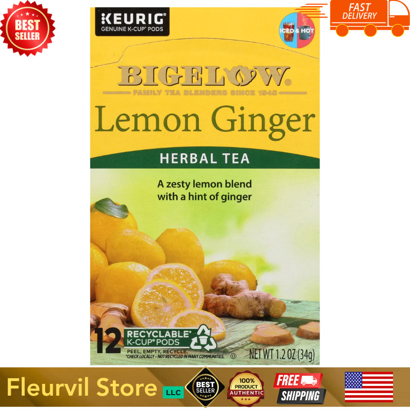 Bigelow Lemon Ginger, Caffeine-Free Herbal Tea,Keurig K-Cup Tea Pods,12 Count…
