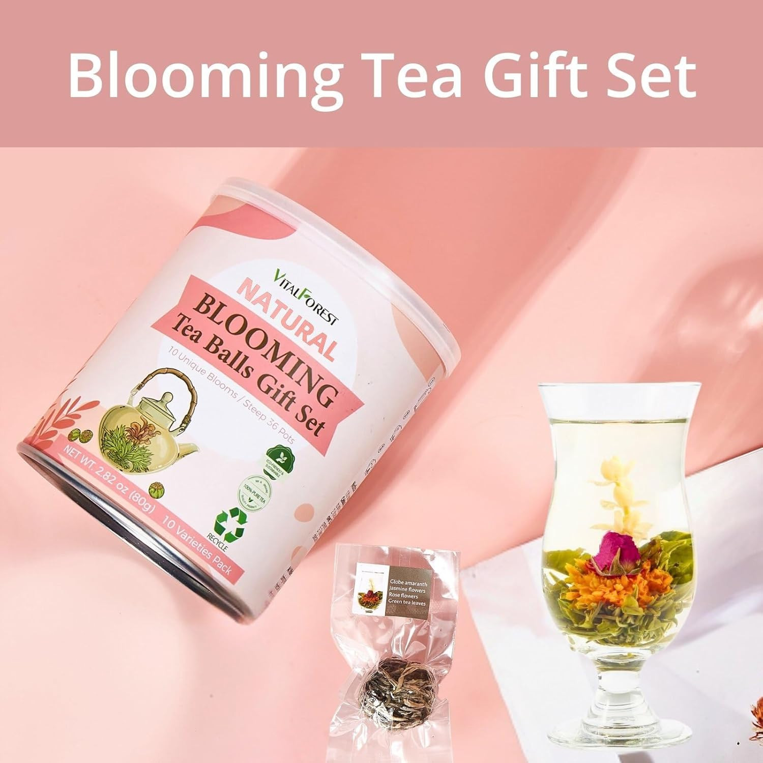 Blooming Tea Flowers Gift Set, 10 Unique Varieties Flowering Tea Balls, Individu