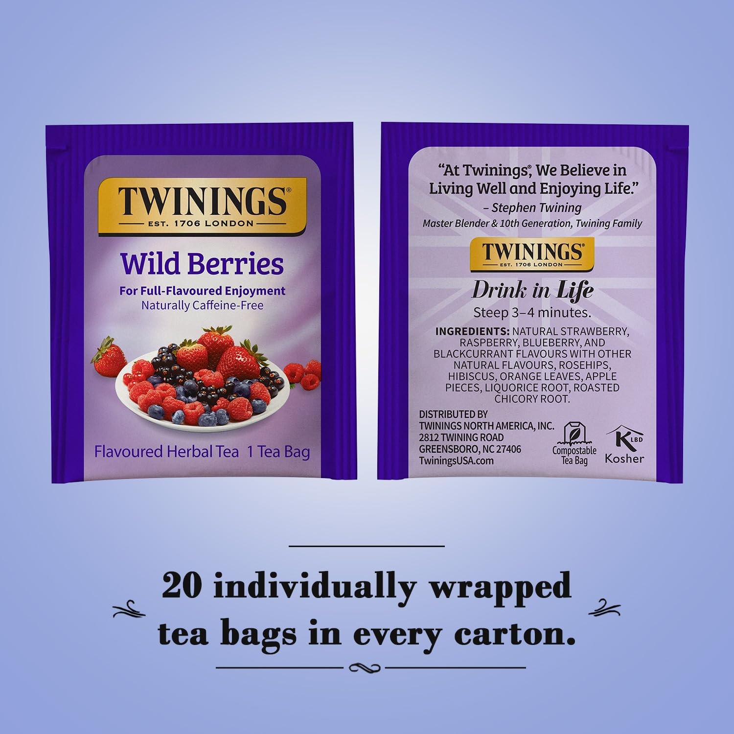 Twinings Wild Berries Tea – Naturally Caffeine-Free 20 Count (Pack of 2)