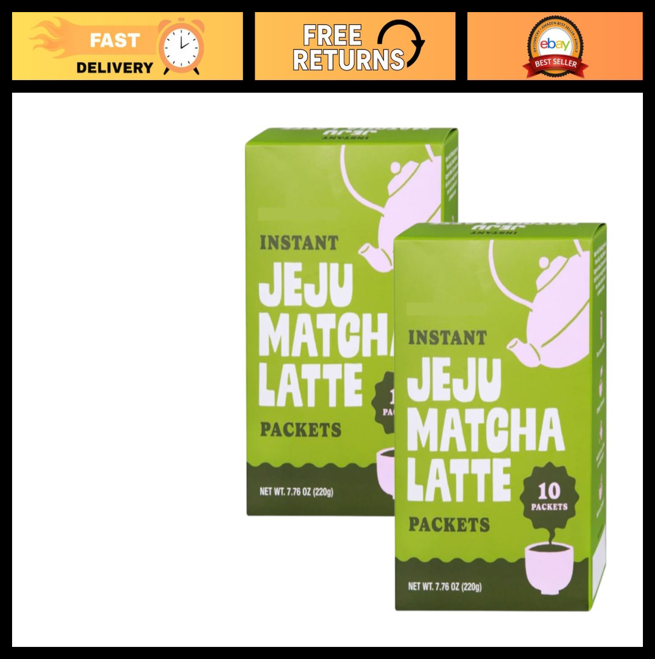 Instant Matcha Latte Packets – 10 Packets/Box, 7.76 oz (220g) – 2 Count