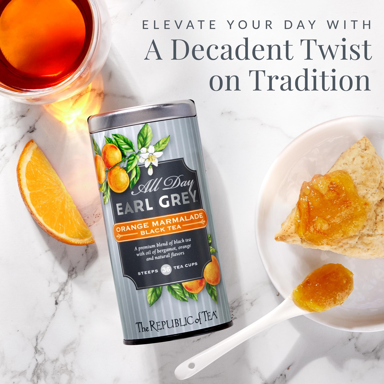 All Day Earl Grey Orange Marmalade Black Tea 36 Tea Bags Caffeinated