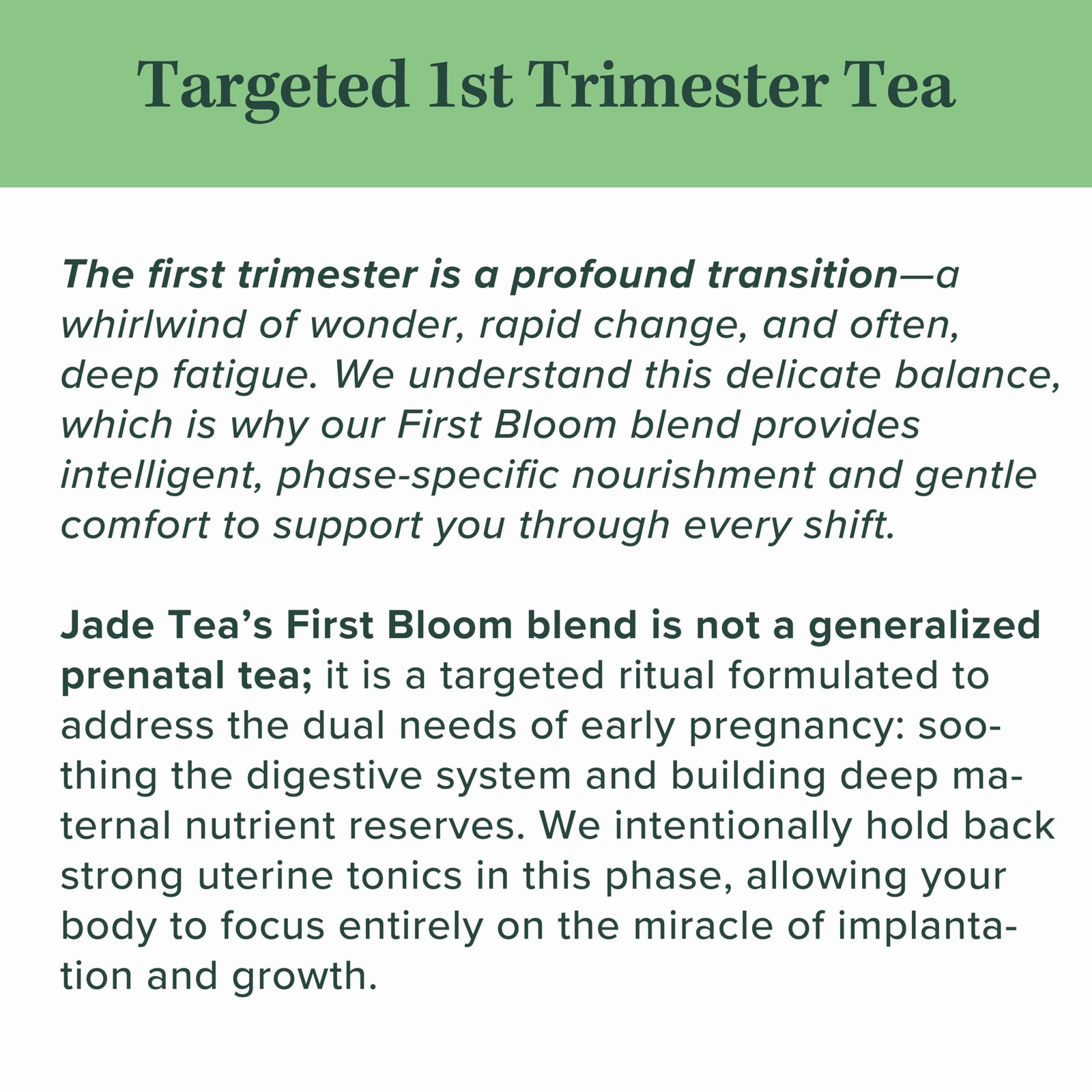Jade Tea Organic First Trimester Tea Nurturing Pregnancy Tea | First Bloom …