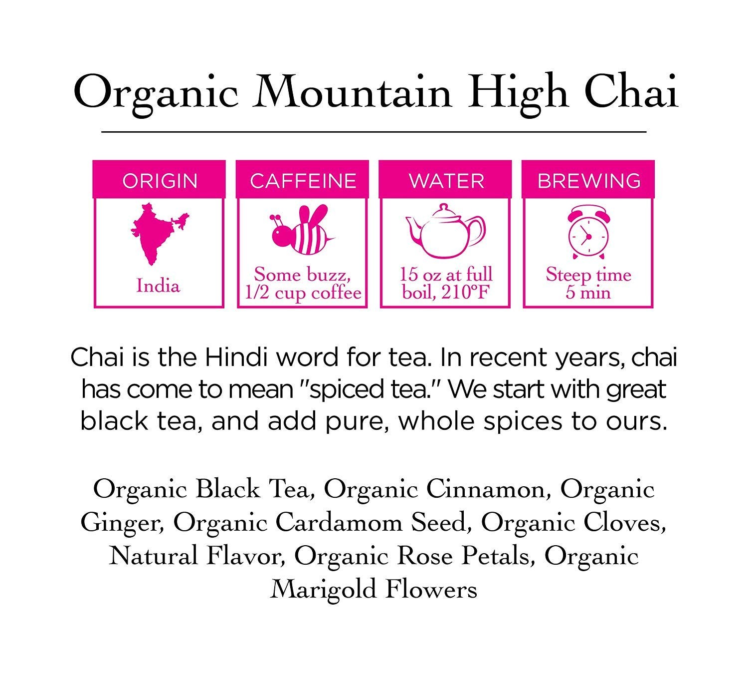 Two Leaves and a Bud Organic Mountain High Chai Tea Bags, Whole Leaf Black Te…