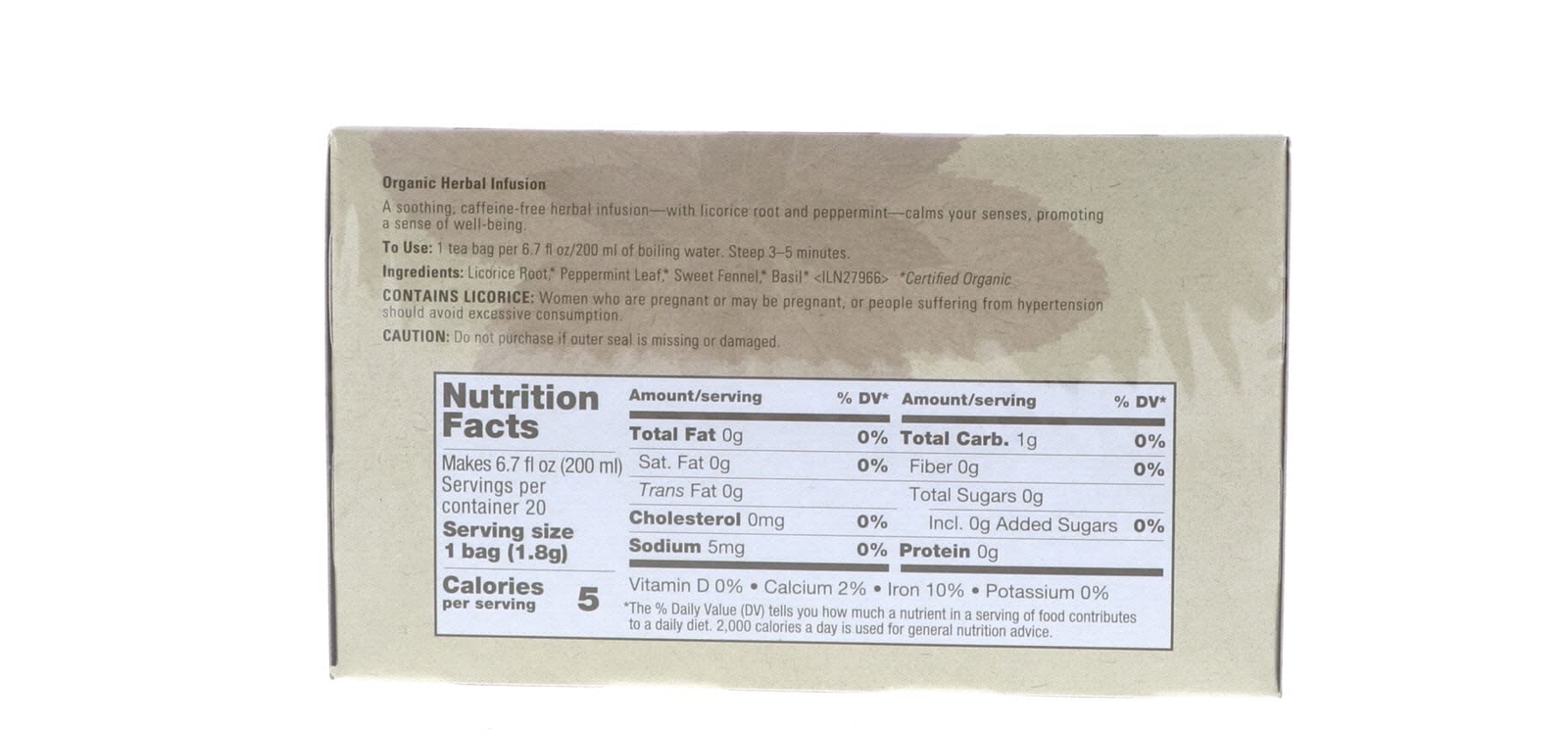 Organic Herbal Tea 20 Count Caffeine Free Natural Blend for Well Being