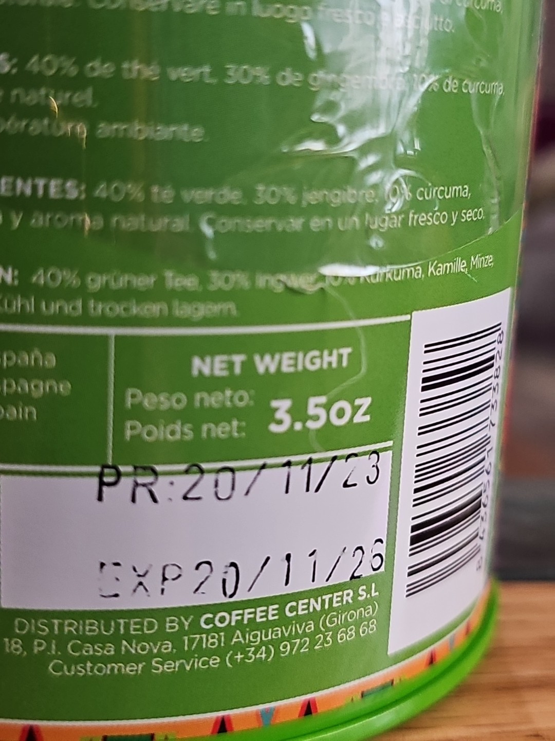 The Cap Soul Fine Tea 3.5 oz Ginger & Turmeric Green Tea from Spain