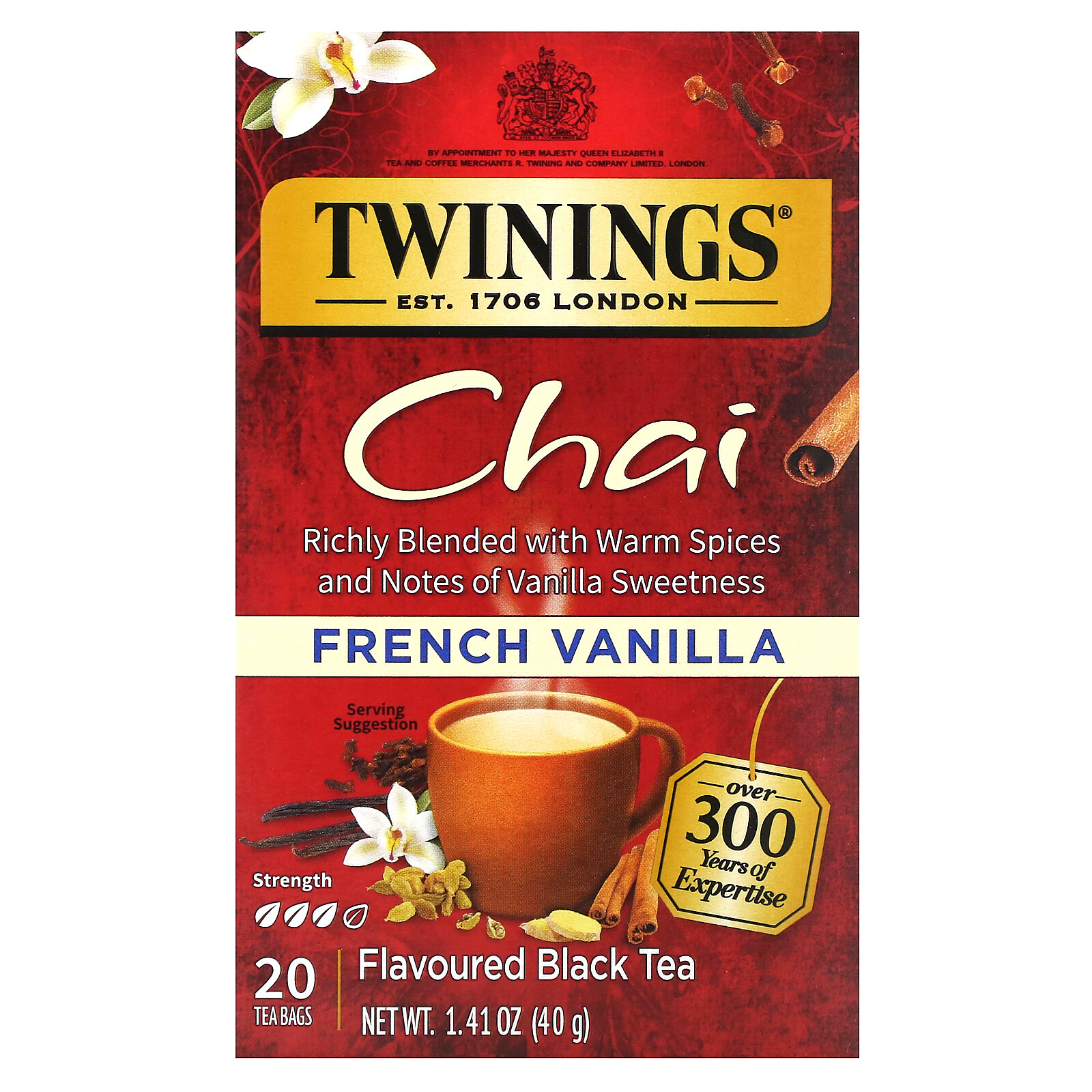 Flavored Black Tea, Chai, French Vanilla, 20 Tea Bags, 1.41 oz (40 g)