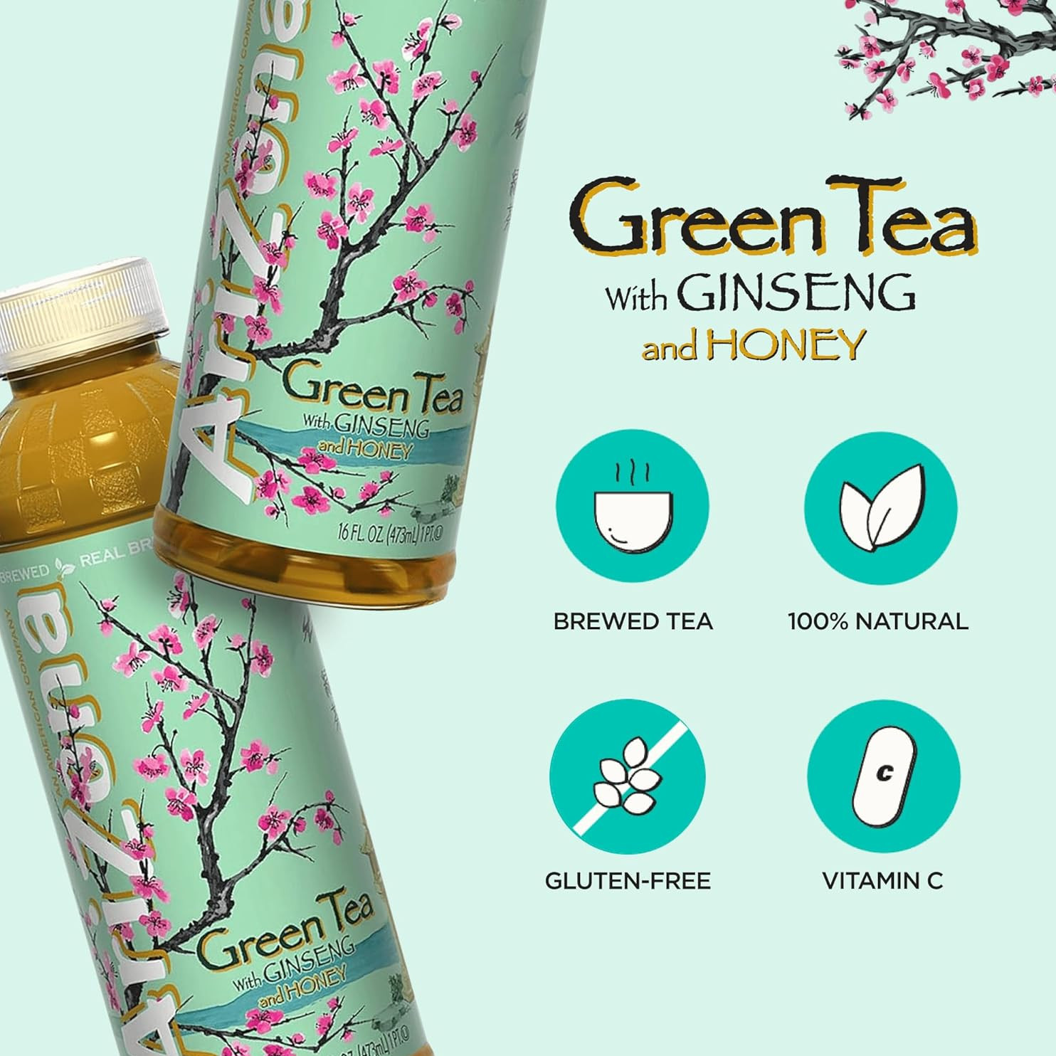 Arizona Green Tea with Ginseng and Honey, 16 Fl Oz (Pack of 12)