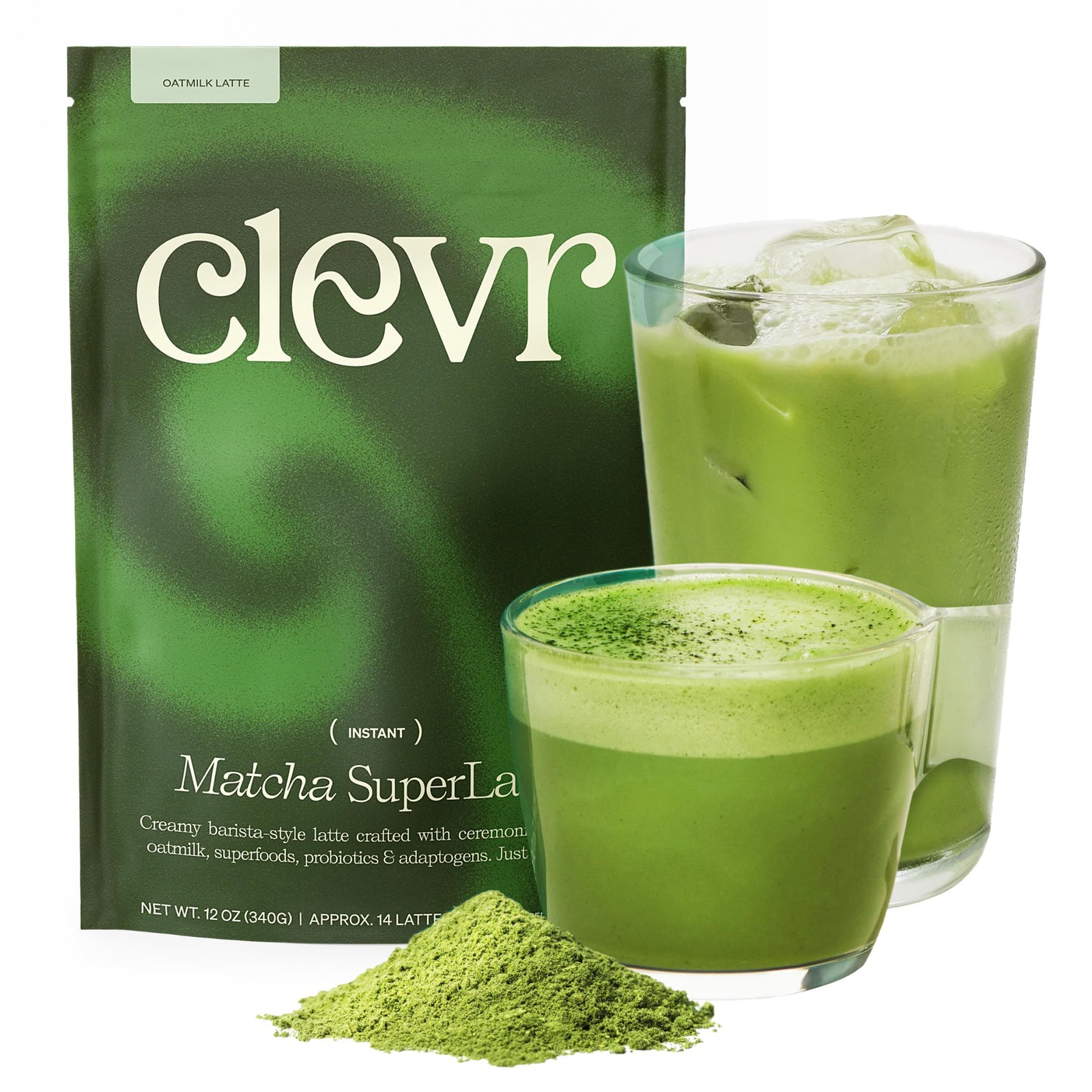 Clevr Matcha SuperLatte, Instant Ceremonial Grade, Superfood Powder Blend wit…