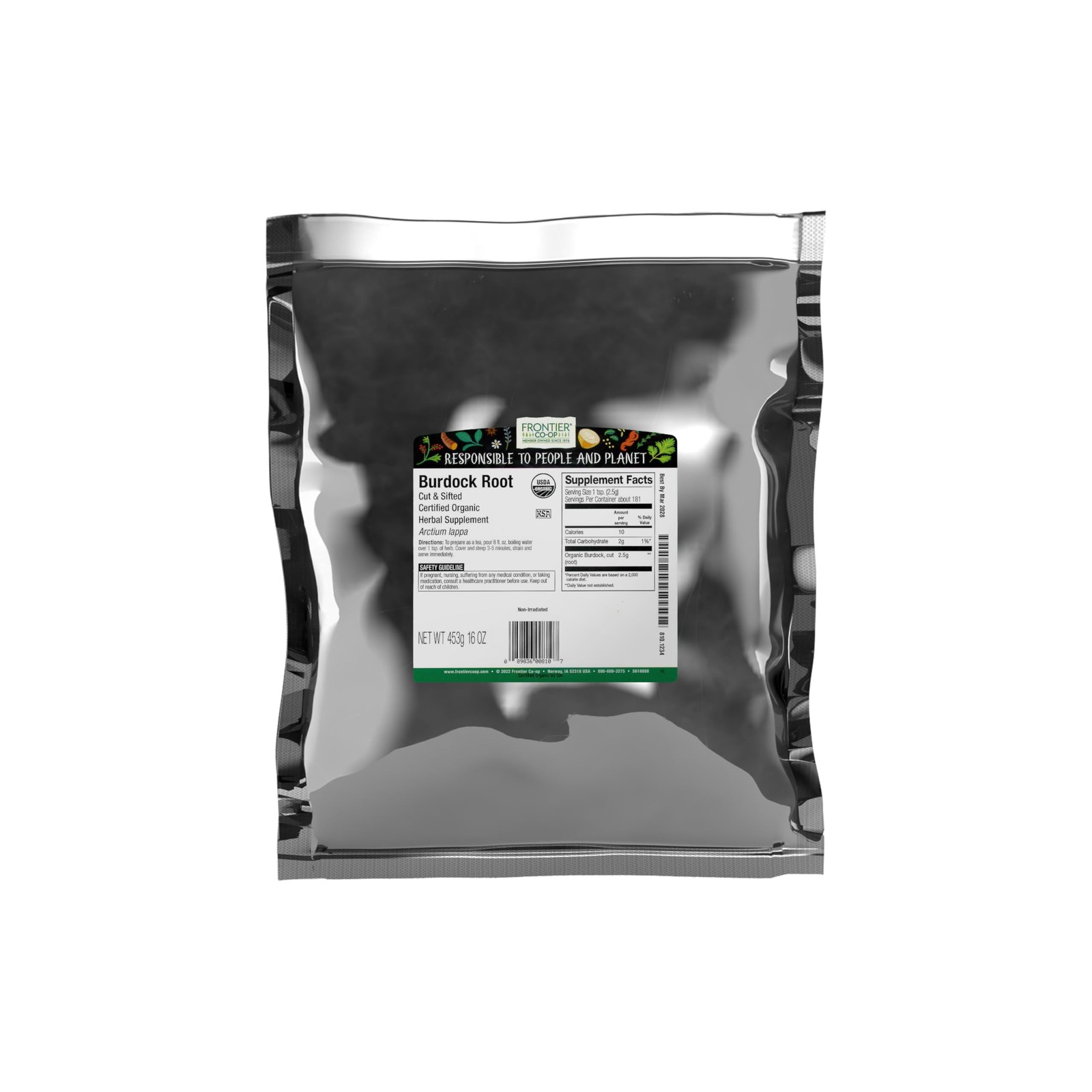 Frontier Organic Burdock Root, 1-Pound Bulk Bag, Common 16 Ounce (Pack of 1)