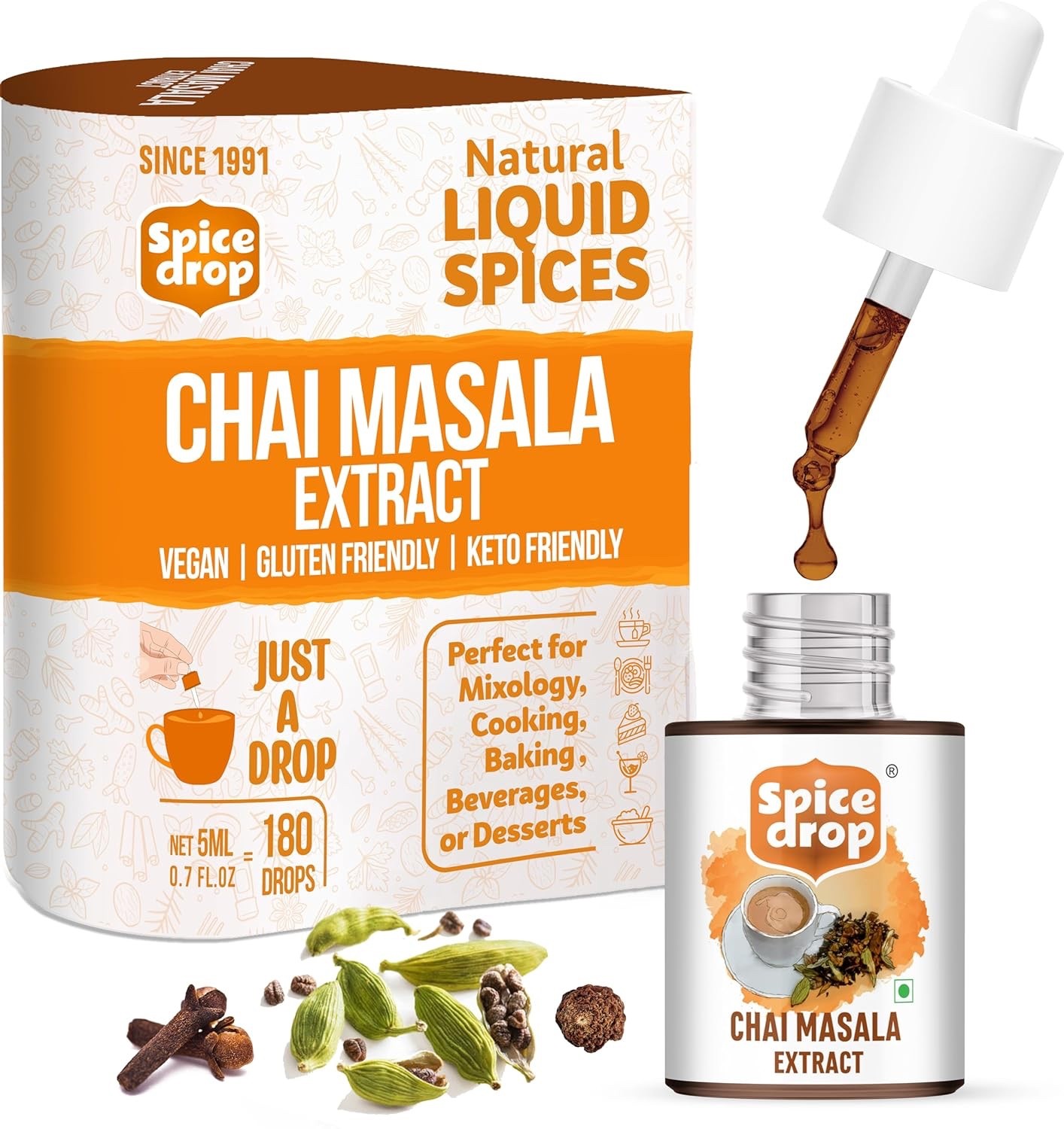 Spice Drop Chai Masala Tea Combo Natural Extract Ginger Chai Masala Cardamom 5ml