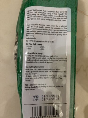 Lotus Green Tea – Tra Sen Thai Nguyen Phuc Long Vietnam 2 Pack (100gram/pack)