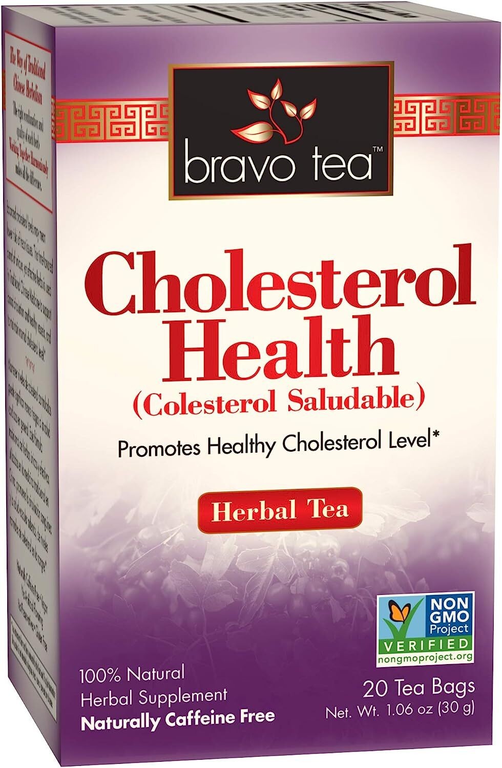 Bravo Tea Cholesterol Health Herbal Tea Caffeine Free 20 Tea Bags