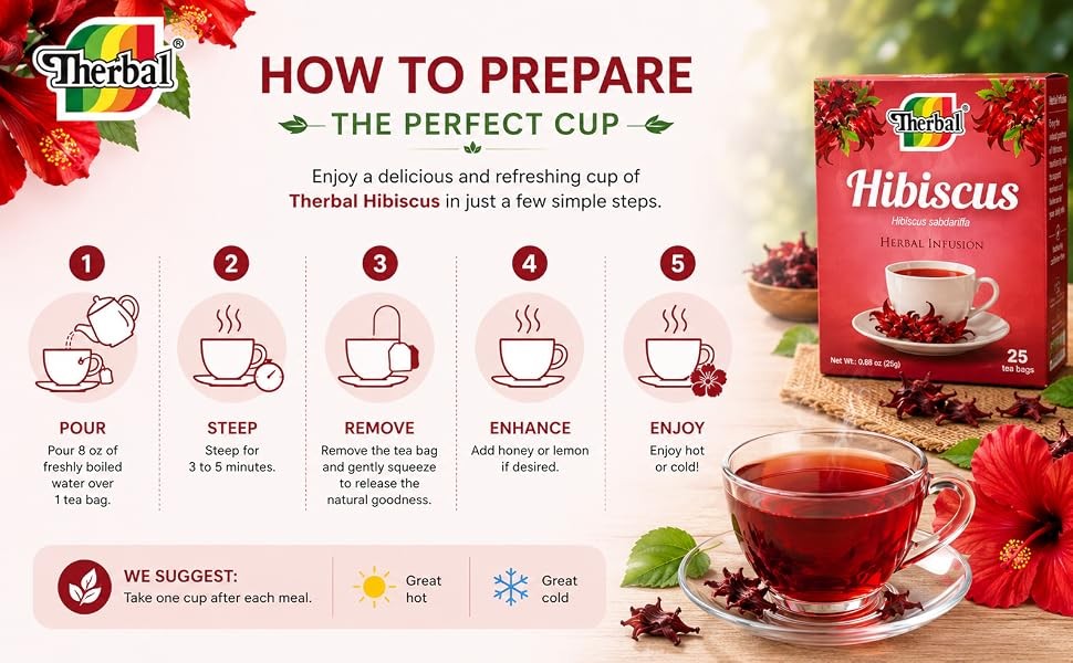 Jamaica Té (Hibiscus Tea) – 25 Tea Bags – Vegan, 100% Natural – Premium Brand