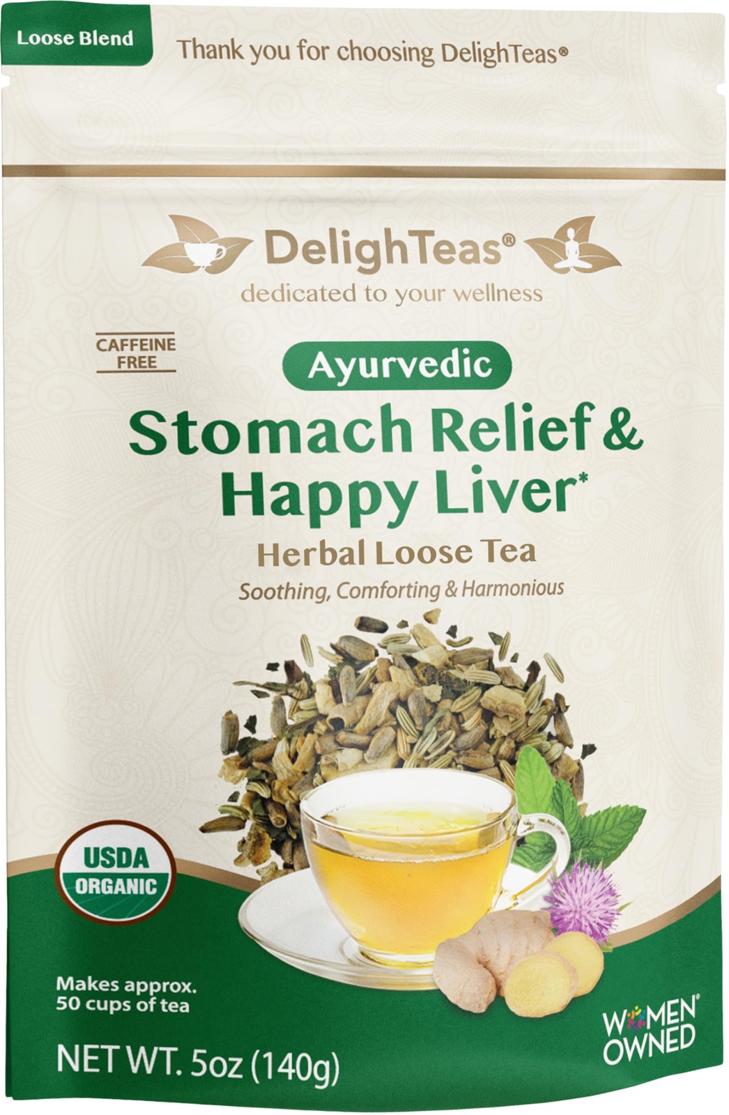 DelighTeas Liver Detox Tea 50 Servings Milk Thistle Fennel Ginger Organic