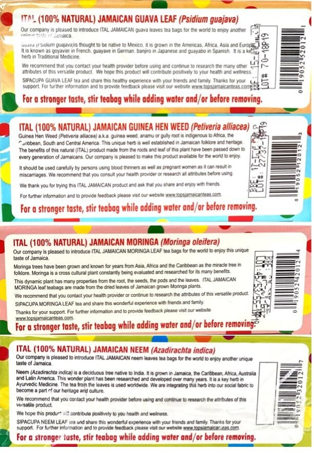 Sipacupa Ital Jamaican Tea Variety Pack | Guinea Hen Weed, Guava, Neem & Moringa