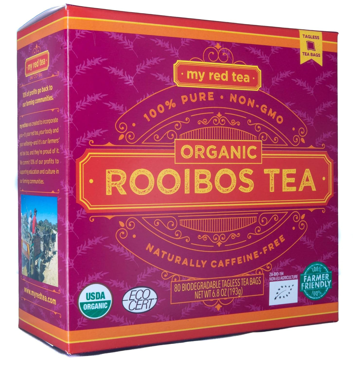 Organic Rooibos Tea Bags – 80 Count – South African Red Bush Tea – USDA Organic,