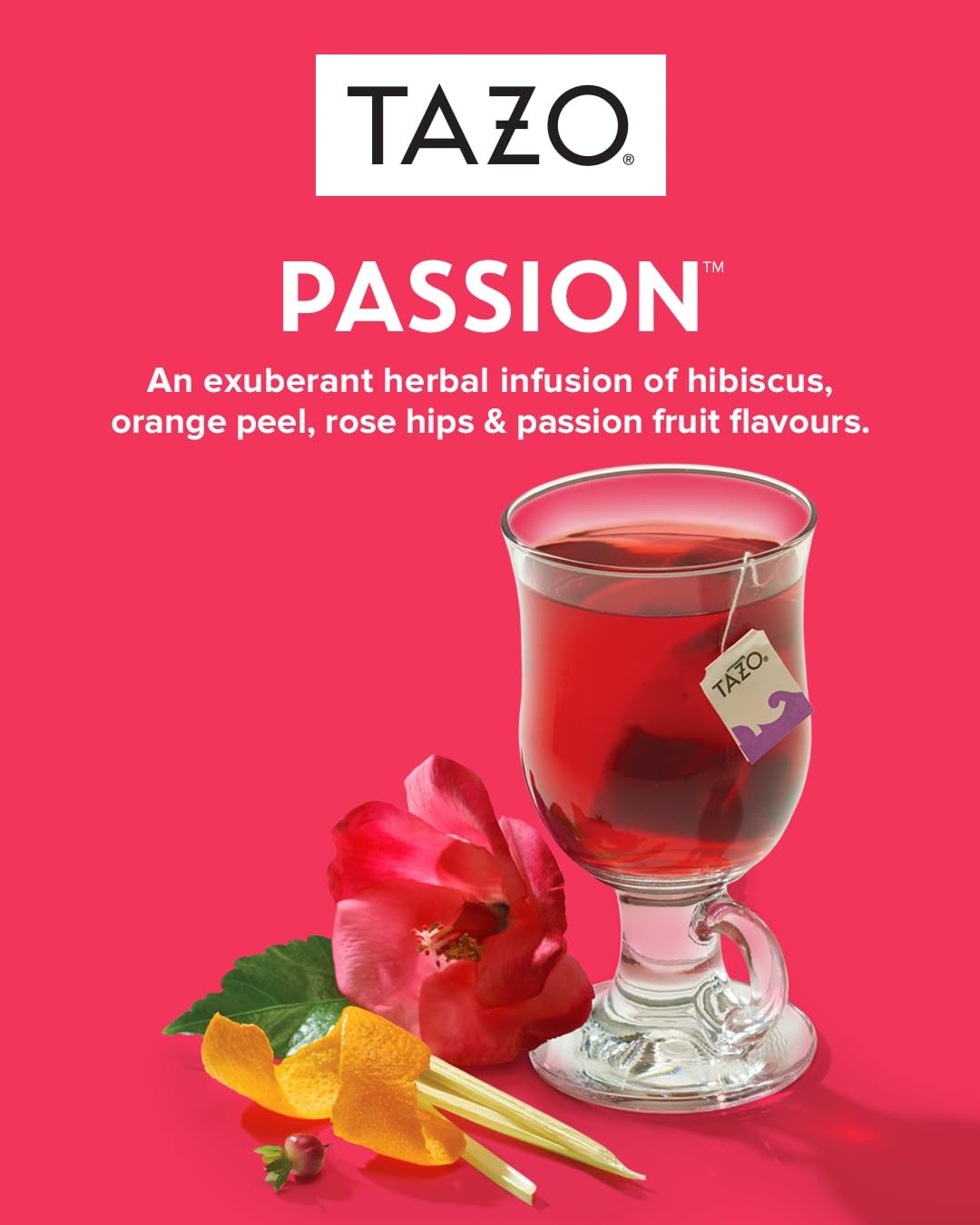 TAZO Passion Herbal Tea Bags, Hot or Iced, Caffeine Free, 20 orange
