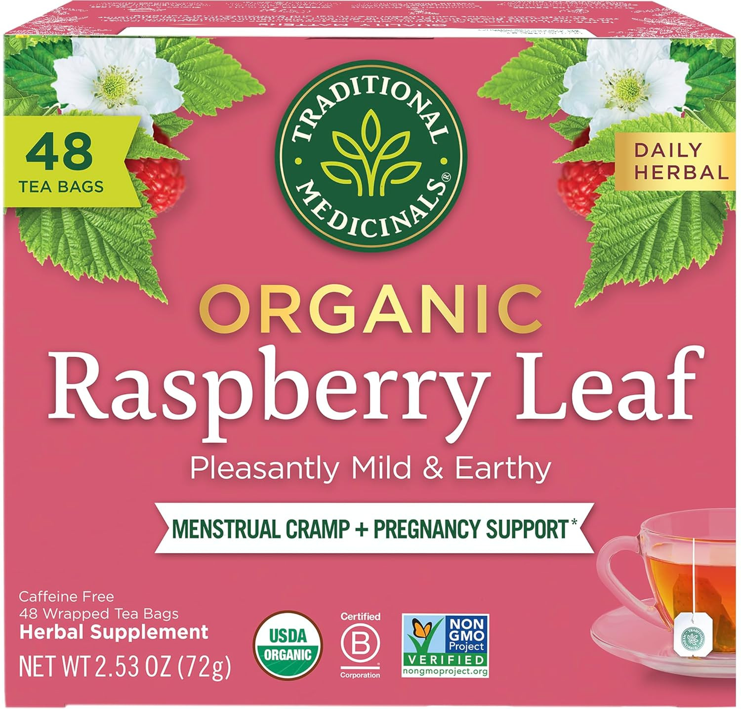 Traditional Medicinals Organic Raspberry Leaf Tea, Menstrual & Pregnancy 48 Bags