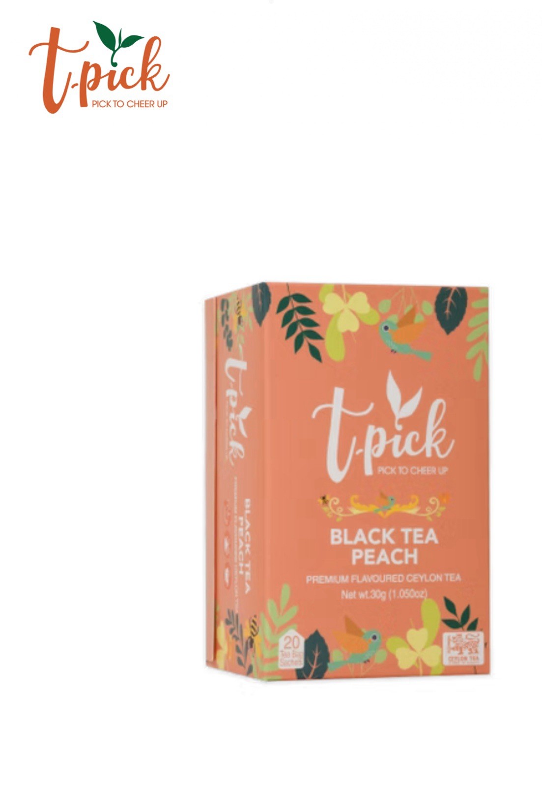 2PK * T-Pick Black Tea Peach 🍑 Premium Ceylon Tea / 20 Sachets