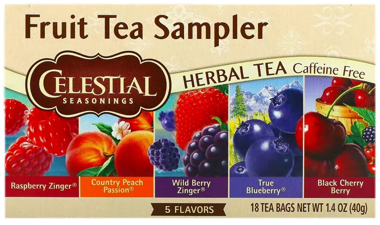 8 PACK – Celestial Fruit Tea Sampler, Caffeine Free, 5 Flavors, 18 Tea Bags EACH