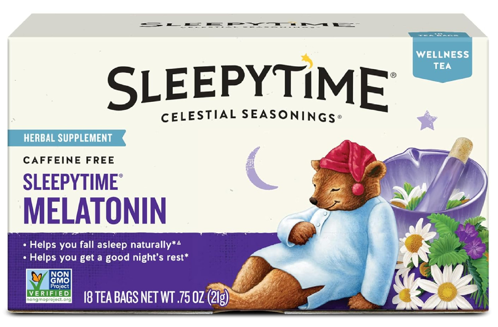 Celestial Seasonings Sleepytime Wellness Tea Plus Melatonin 18 Tea Bags Box