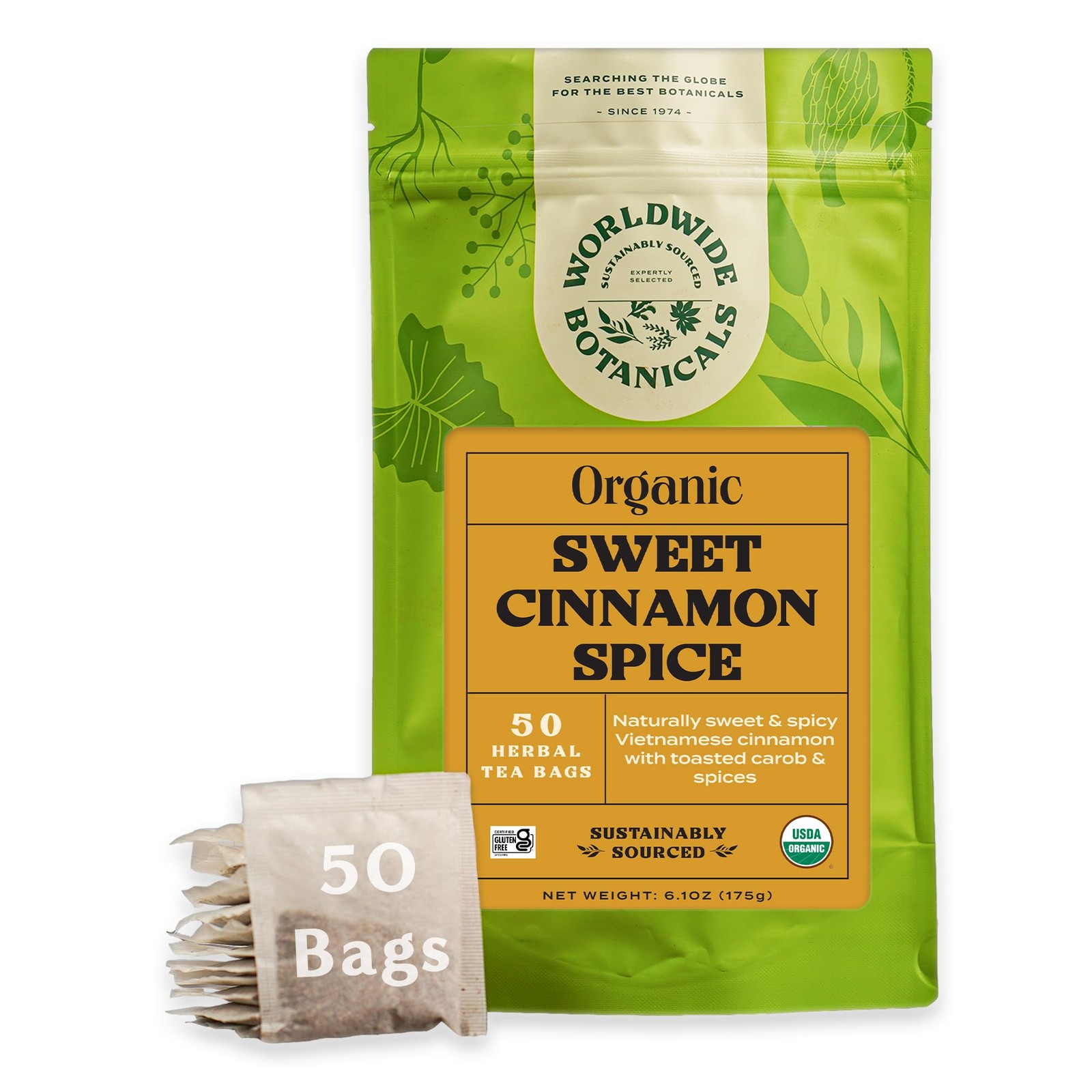 Sweet Cinnamon Spice Herbal Tea, 50 Tea Bags – Organic, Caffeine Free, Kosher…