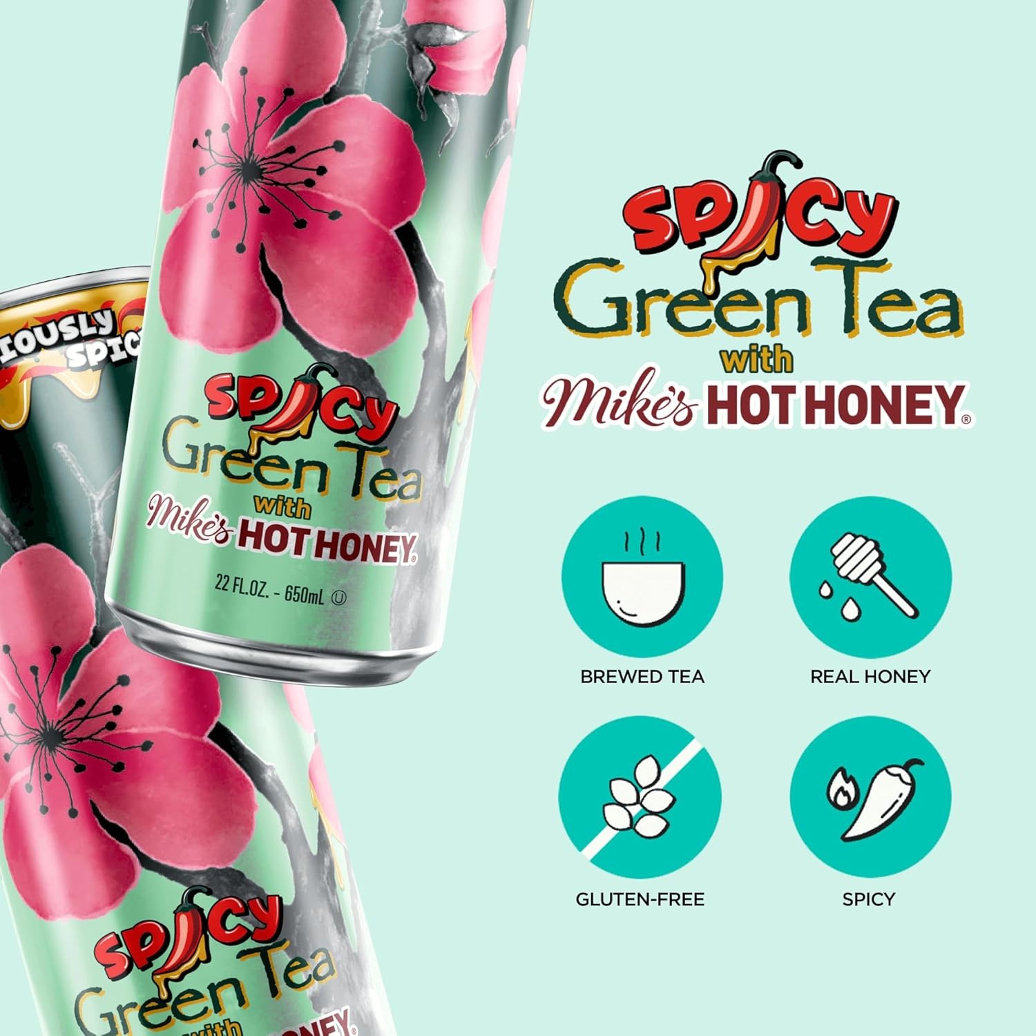 AriZona Spicy Green Tea with Mikes Hot Honey – Big Can, 22 Fl Oz (Pack of 12)