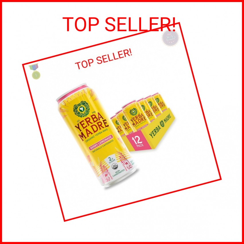 Yerba Madre Organic Yerba Mate, Low Sugar Berry Lemonade, 150mg Natural Caffeine
