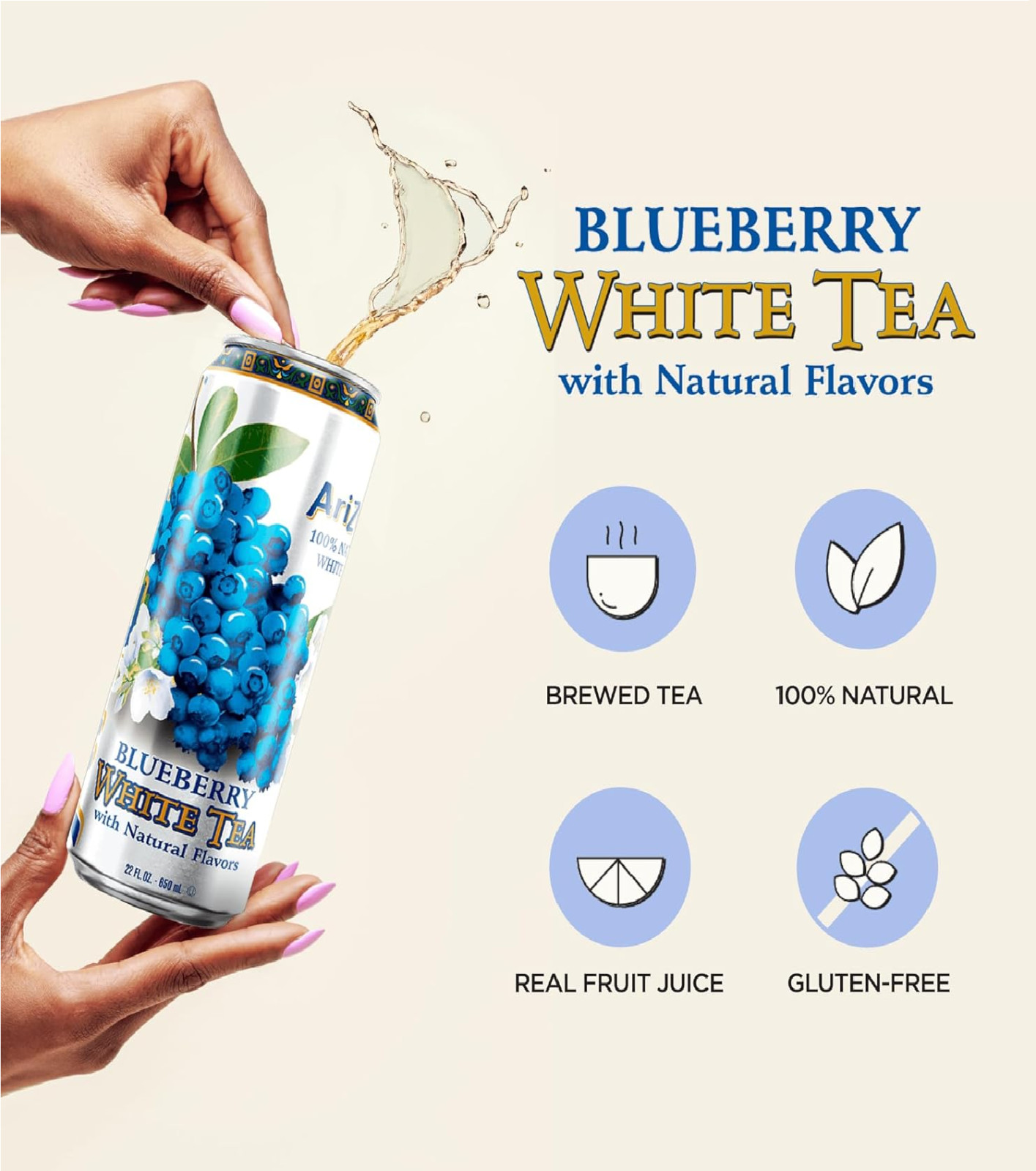 AriZona Blueberry White Tea – Big Can, 22 Fl Oz (Pack of 12)