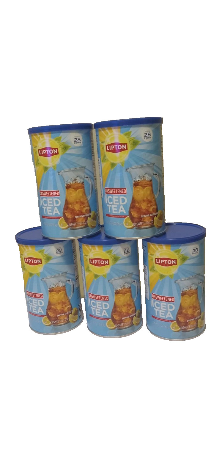 5 PACK NEW Lipton Unsweetened Instant Iced Tea 28 Quarts EXP 4/27 Free Shipping