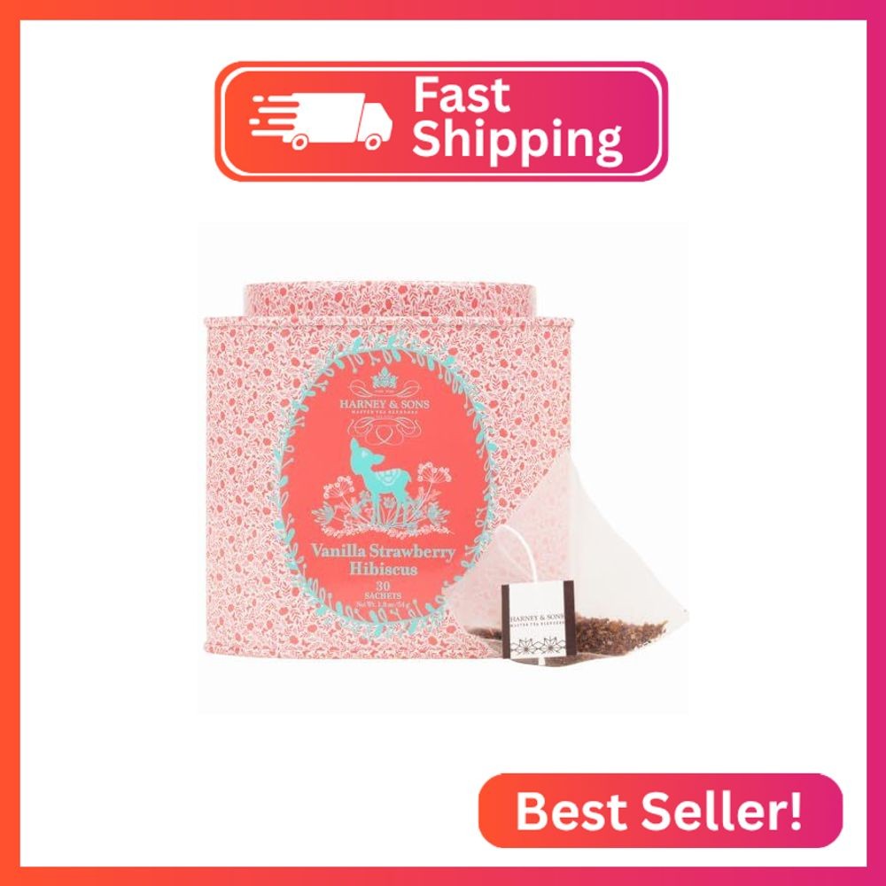 Harney & Sons Organic Vanilla Strawberry Hibiscus Tea | 30ct sachet tin