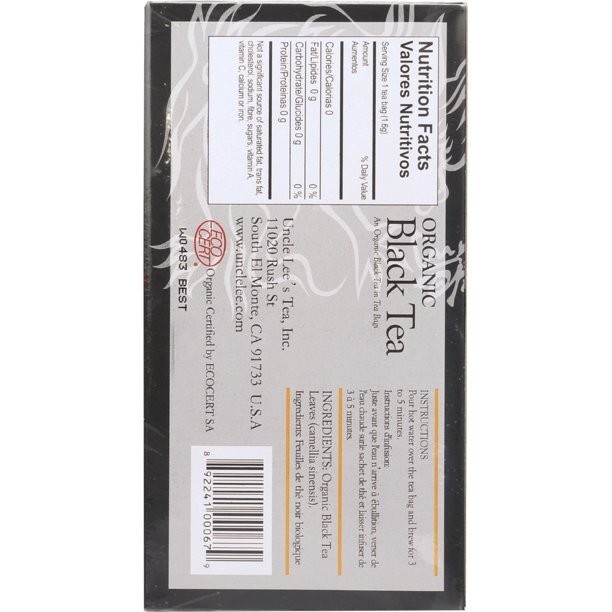 Uncle Lees Organic Legends of China Black Tea Bags Herbal Supplement 100 Count