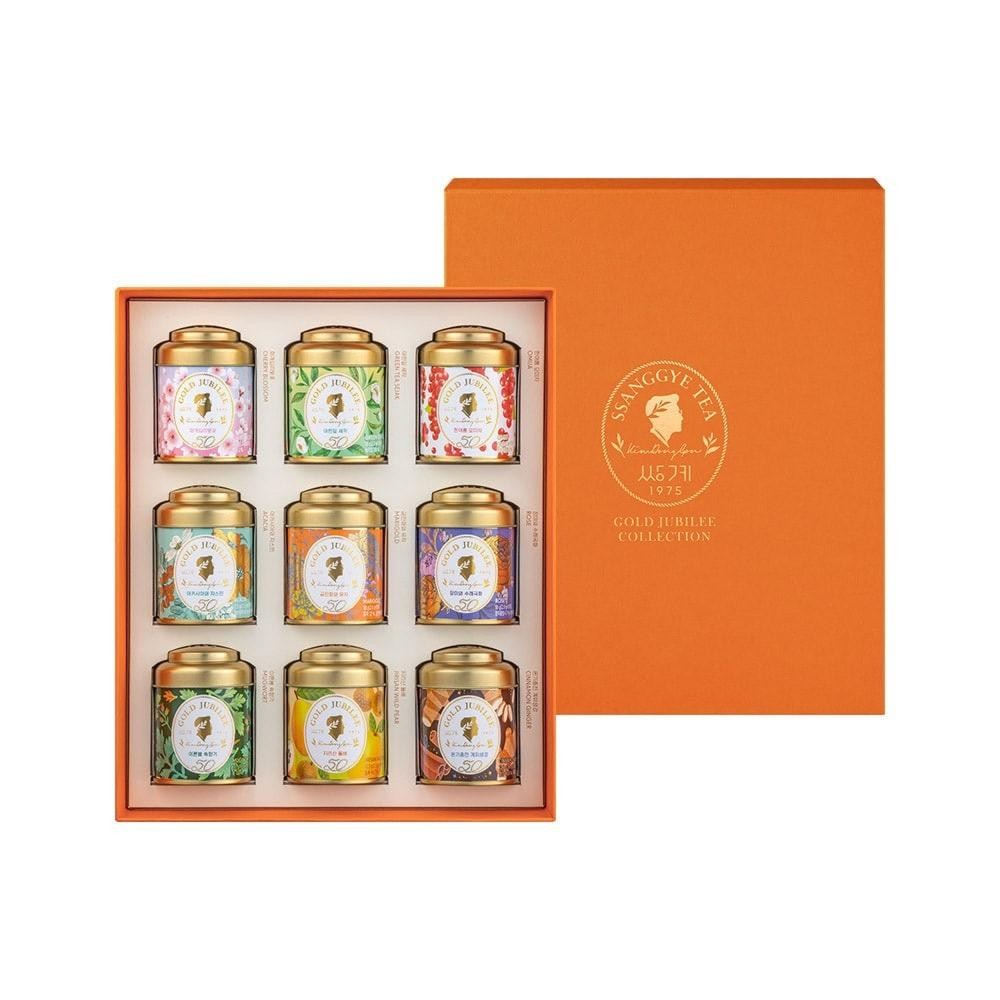 Ssanggye Gold Jubilee Korean Tea Tin Case 9 Types 45 Pyramid Bags set gift