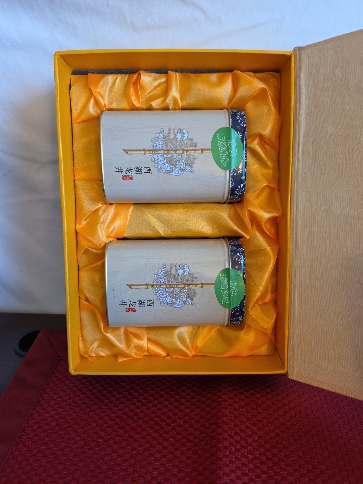 Chinese Hangzhou West Lake Longjing Green Tea 2-Tin Canister (100g) Gift Box Set