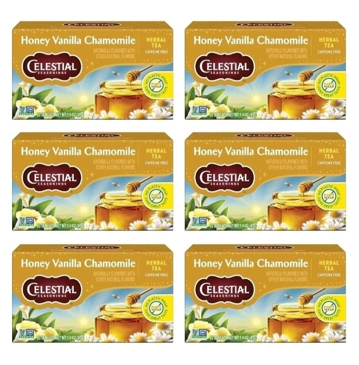 6 Pack Celestial Seasonings Herbal Tea Honey Vanilla Chamomile 20 Count ea 06/27