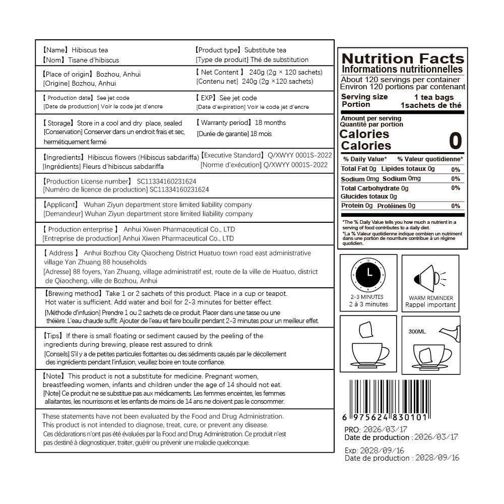 Hibiscus Tea Bags–120 Bags (2g/Bag), Made from 100% Natural 120