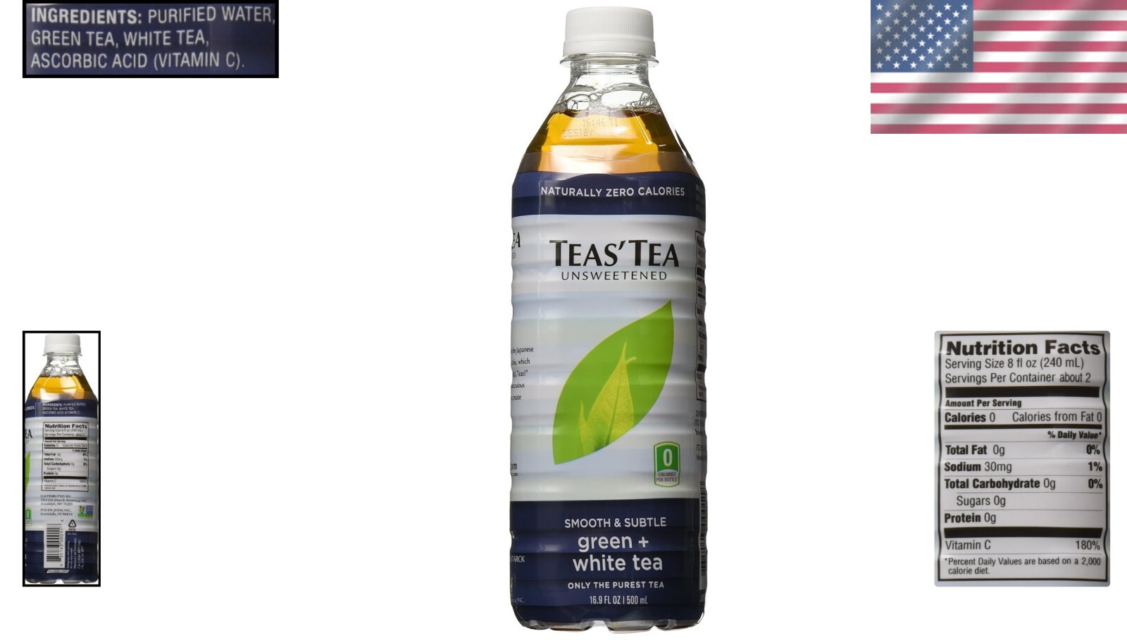 Zero-Calorie Organic Green + White Tea — 12 x 16.9 Fl Oz Pack for Healthy Living