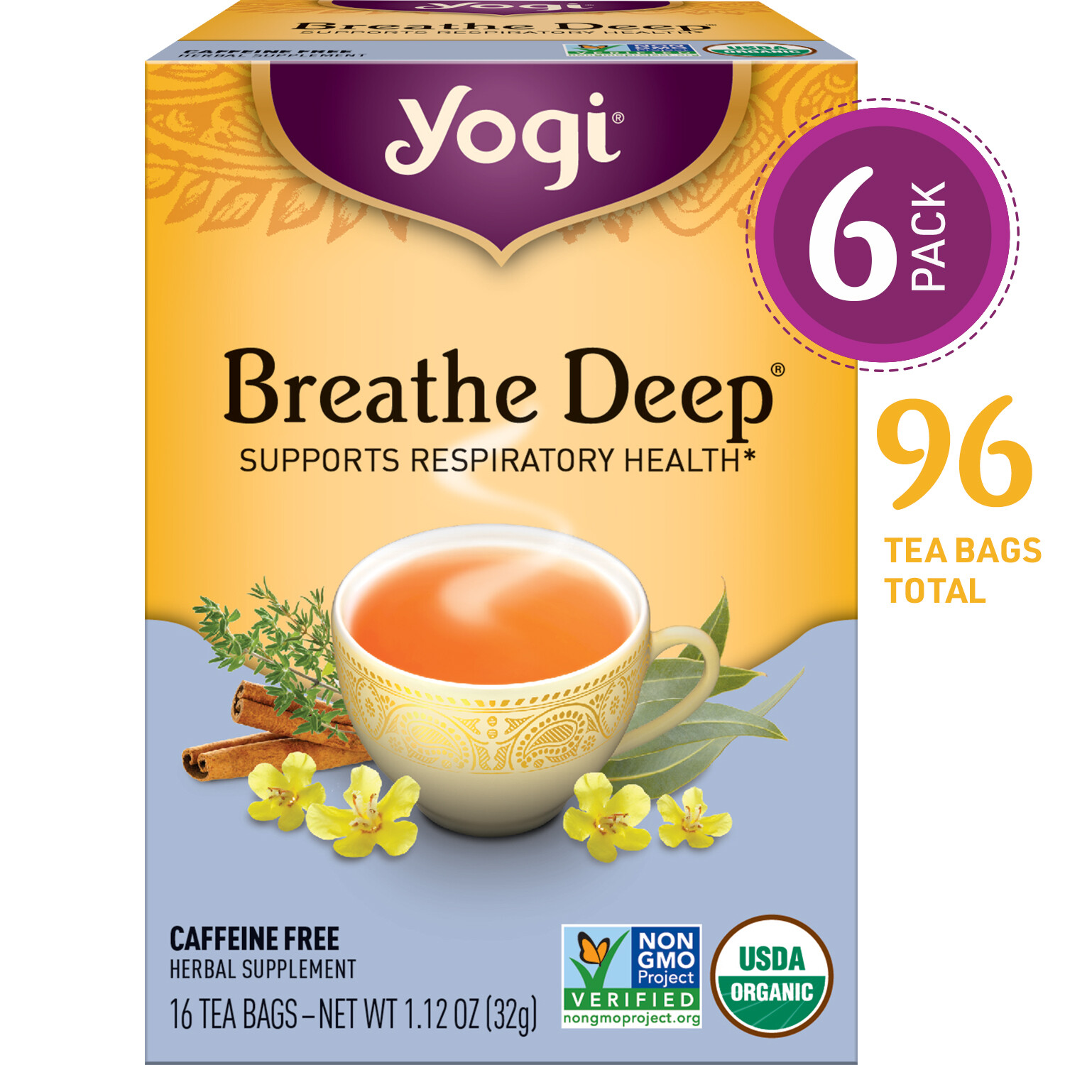 Yogi Tea – Breathe Deep – Supports Respiratory Health – 6 Pack, 96 Tea Bags