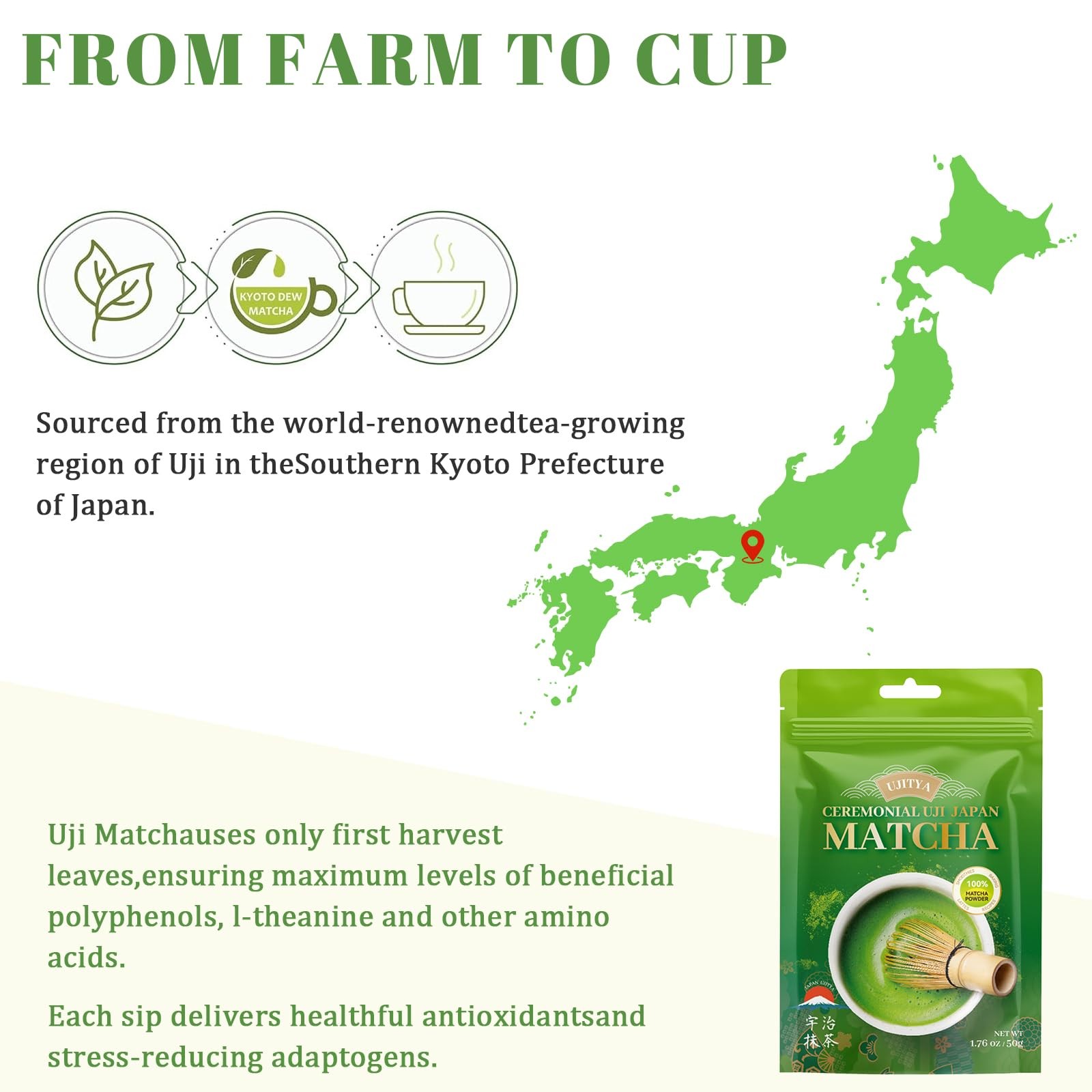 Ceremonial Grade Uji Matcha Powder – Stone-Ground from Kyoto Japan, Umami-Ric…