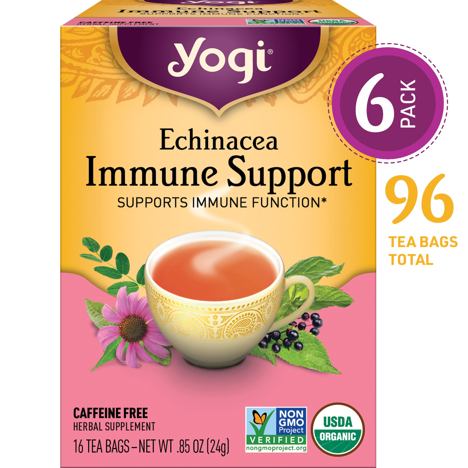 Yogi Tea – Echinacea Immune Support – 6 Pack, 96 Tea Bags