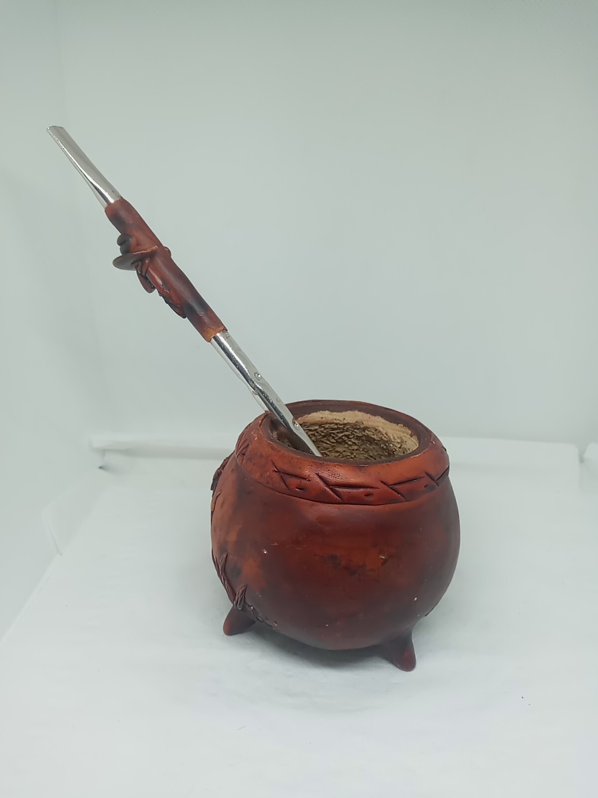 Argentina Unique Hand Made Wooden Yerba Mate Cup & Bombilla W Nature Design.
